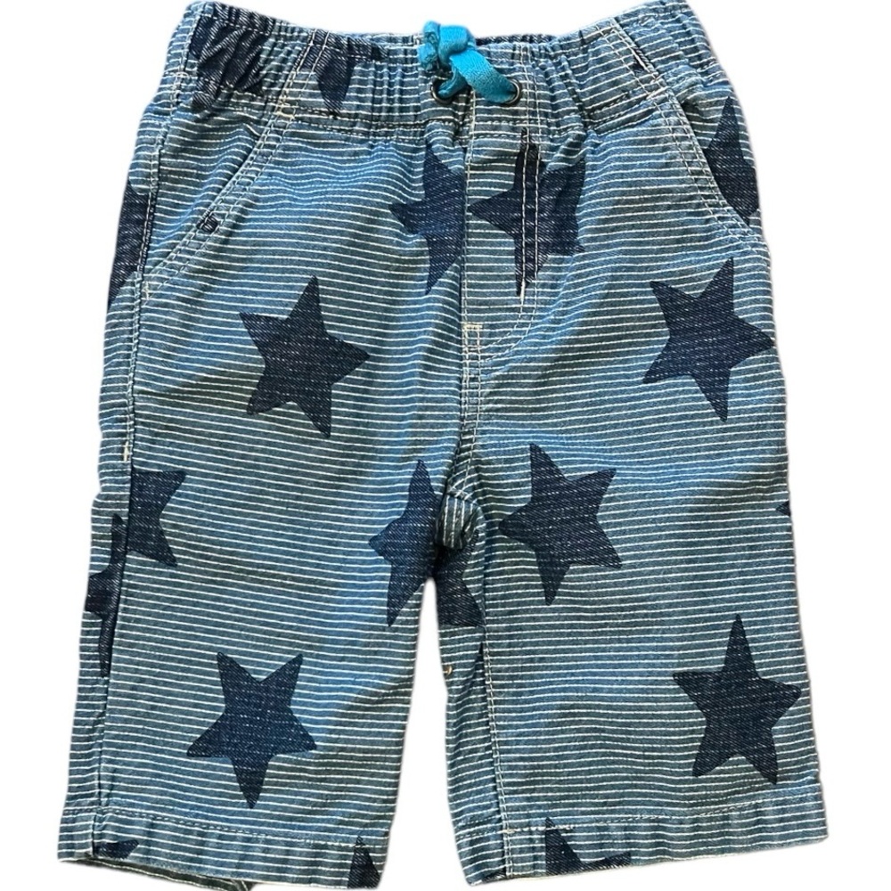 Mini Boden size 4 denim pinstripe star shorts